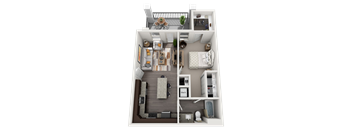 One bedroom  One Bath 3D Floor Plan